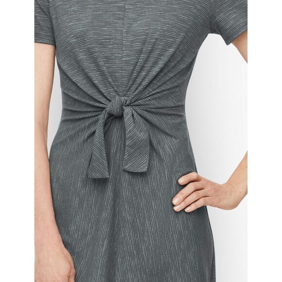 T By Talbots Tie Front T Shirt Dress L Gray Alamedia Stripe Stretch Feminine NEW - Picture 3 of 11